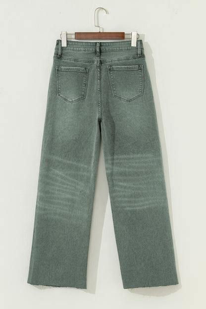 Four Leaf Clover Slight Distressed Raw Edge Wide Leg Jeans