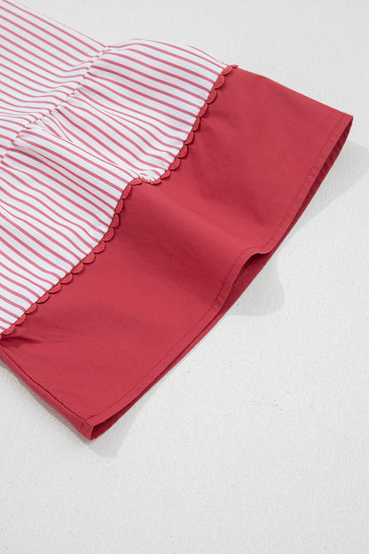 Red Stripe Plus Size Ruffled Hem Pinstriped Midi Dress