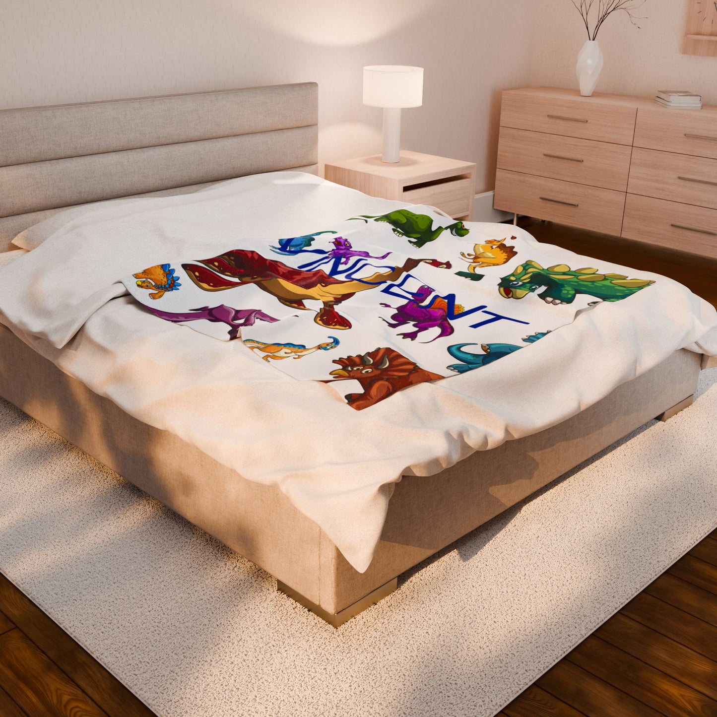 Personalized Dinosaur Plush Blanket — Kids' Velveteen Name Blanket (e.g., "Vincent")