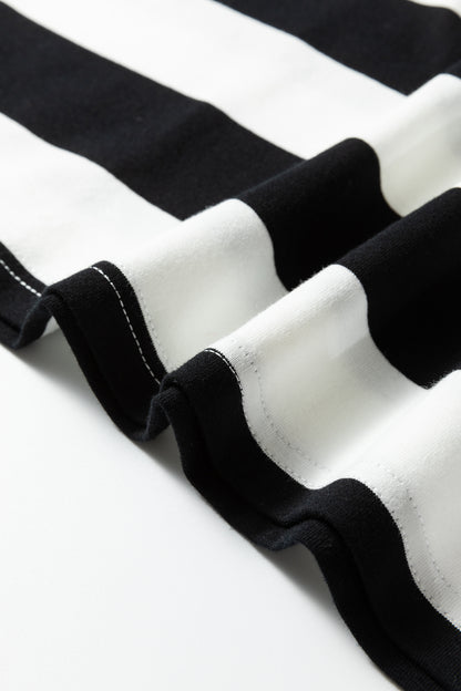 Black Stripe Floral Print Puff Sleeve Patchwork Blouse