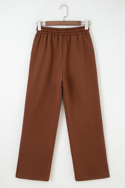 Dearlovers Coffee Fleece Lined Leopard Drawstring Elastic Waist Solid Pants
