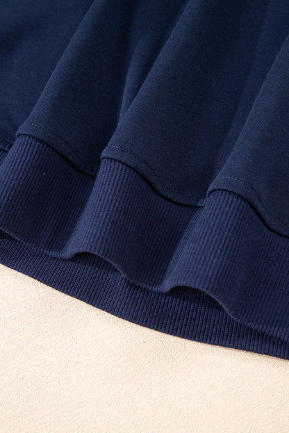 Dirty blue Varsity Striped Detail Crewneck Pullover Elastic Sweatpants 2pcs Outfit
