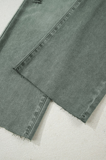 Four Leaf Clover Slight Distressed Raw Edge Wide Leg Jeans