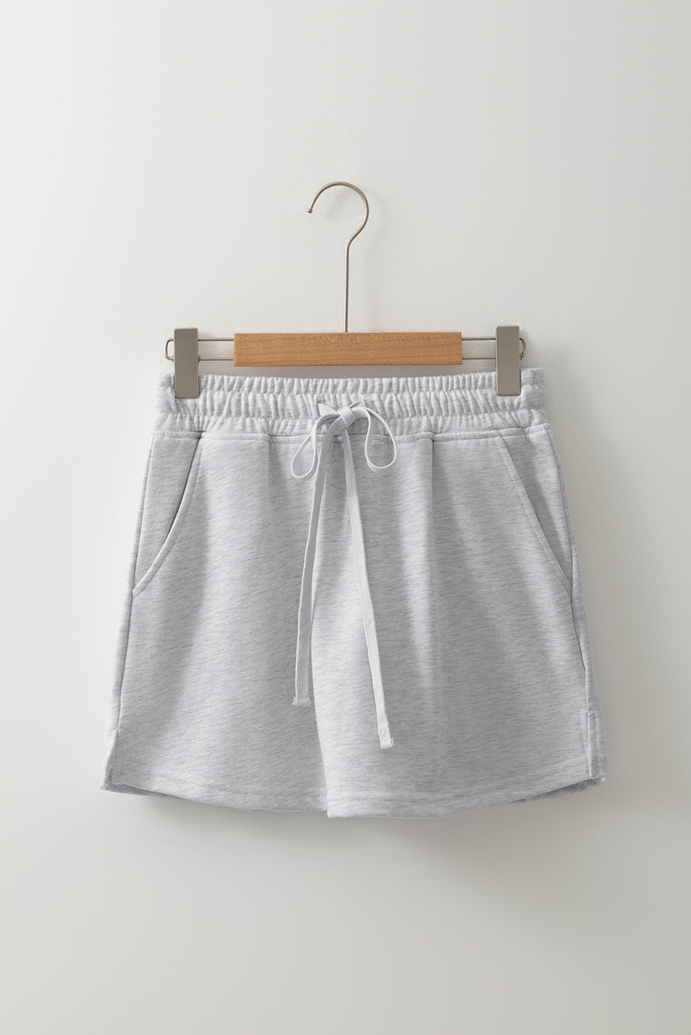 Light Grey French Terry Drawstring Elastic Waistband Mini Skort with Pockets