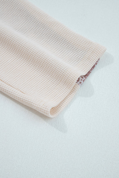 Beige Paisley Ethnic Print Contrast Patchwork Long Sleeve Loose Top