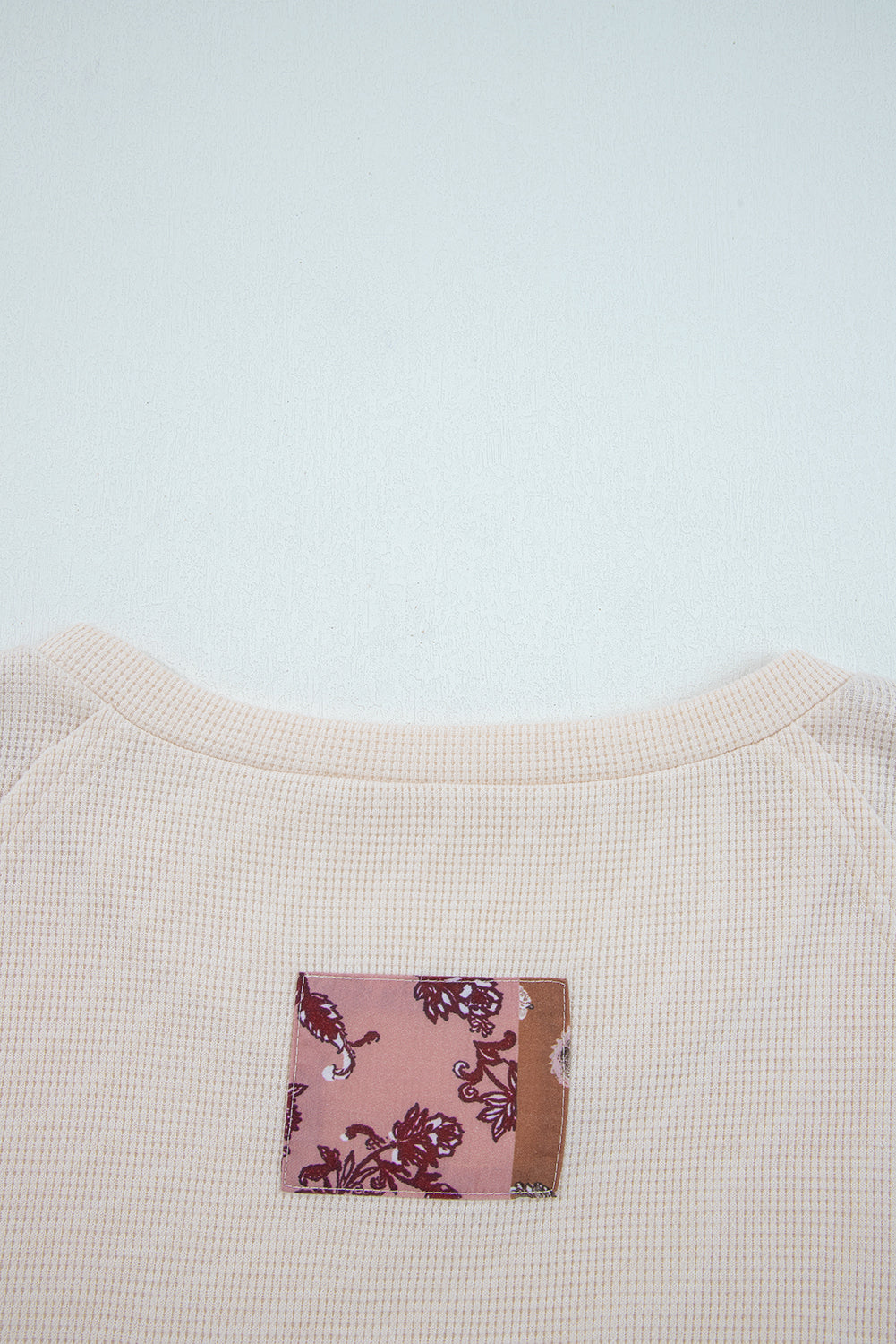 Beige Paisley Ethnic Print Contrast Patchwork Long Sleeve Loose Top