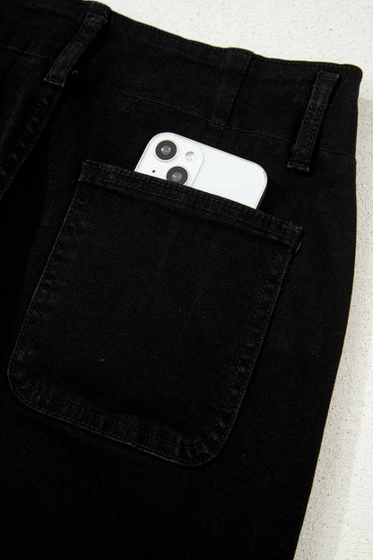 Black 2-Button High Waist Flared Bottom Jeans