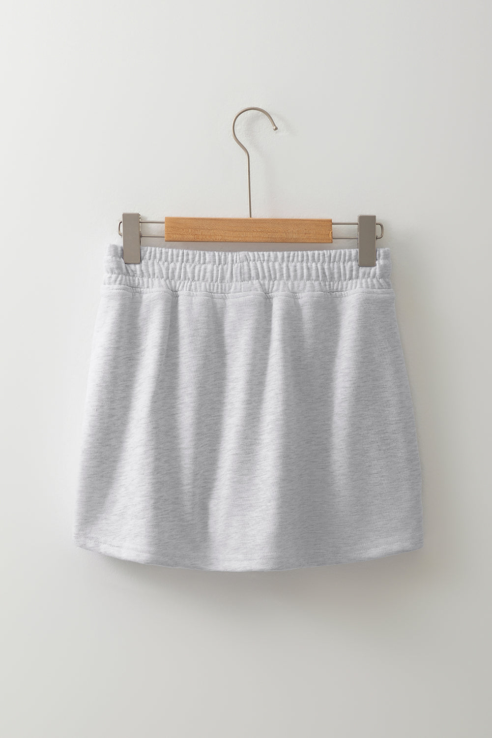 Light Grey French Terry Drawstring Elastic Waistband Mini Skort with Pockets