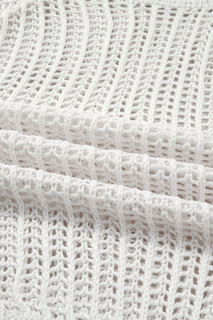 White Plus Size Open Knit Bow Tie Short Sleeve Sweater